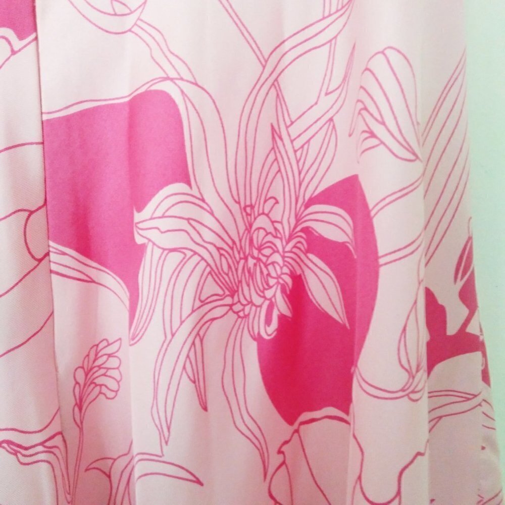 Maggie London Pink on Pink Silk Halter Circle Dress Retro Floral Femme Fun! Sz12 - Picture 5 of 8